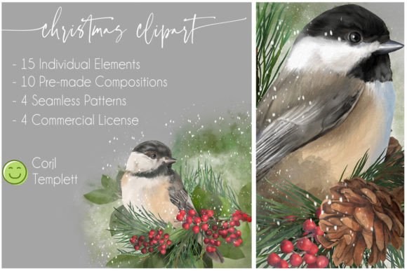 Chickadee Christmas Digital Watercolor: A Versatile Winter Design Resource