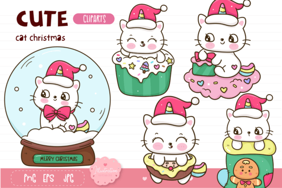Cute Cat Unicorn Clipart for Christmas