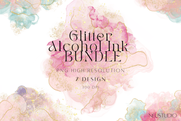 Dreamy Alcohol Ink ClipArt with Glitters